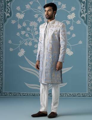 Blue embroidered polycotton indo western 3