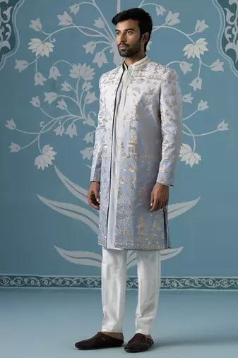 Blue embroidered polycotton indo western