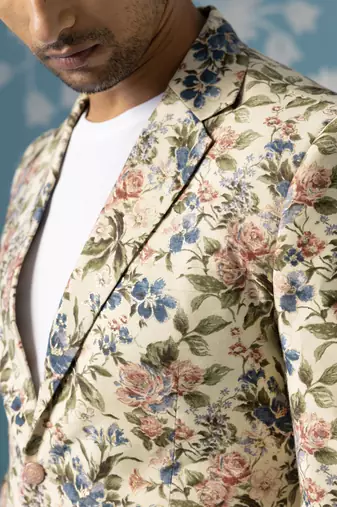 Beige floral printed blazer set