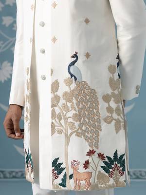 Ivory long embroidered bundi with kurta set 2