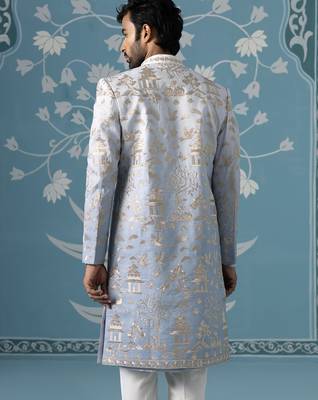 Blue embroidered polycotton indo western 4