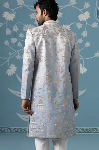 Blue embroidered polycotton indo western