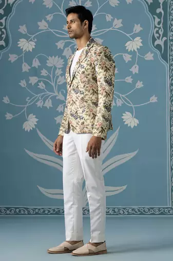 Beige floral printed blazer set