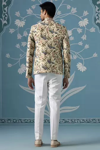 Beige floral printed blazer set