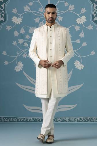 Semi-style sherwani with long bundi set