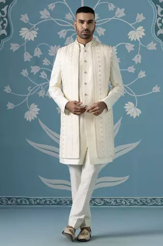 Semi-style sherwani with long bundi set