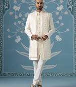 Semi-style sherwani with long bundi set