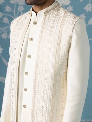 Semi-style sherwani with long bundi set 2