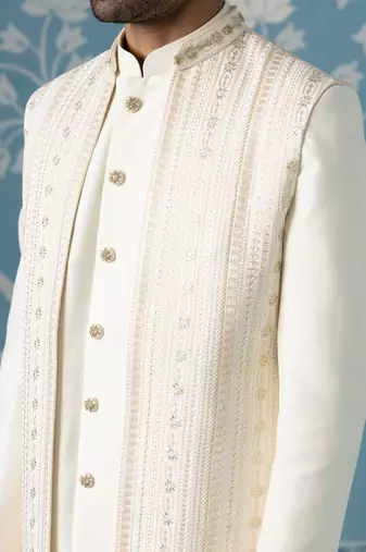 Semi-style sherwani with long bundi set