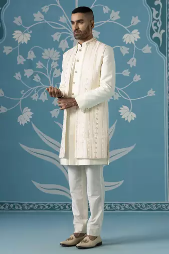Semi-style sherwani with long bundi set