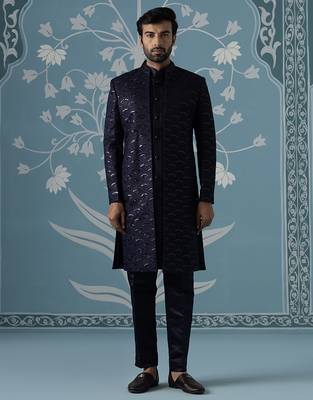 Blue embroidered polycotton indo western 1
