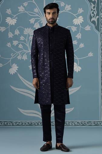 Blue embroidered polycotton indo western