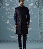 Blue embroidered polycotton indo western