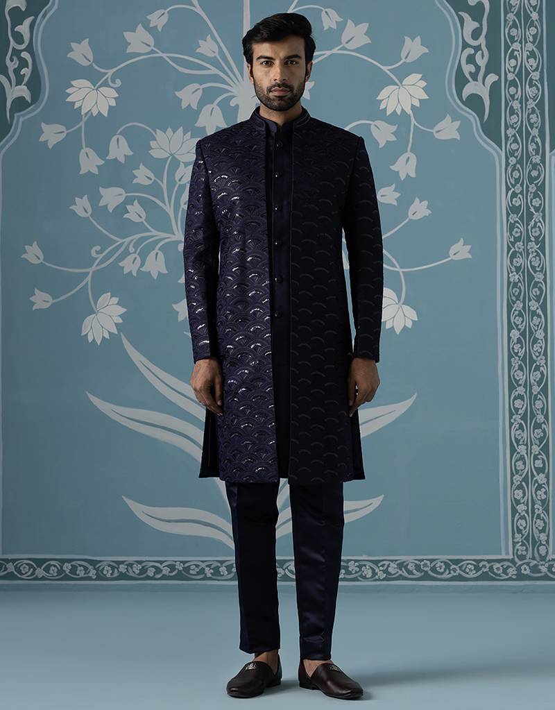Blue embroidered polycotton indo western