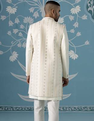 Semi-style sherwani with long bundi set 4