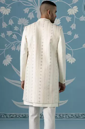 Semi-style sherwani with long bundi set