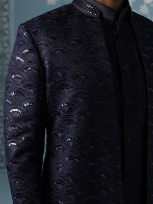 Blue embroidered polycotton indo western 2