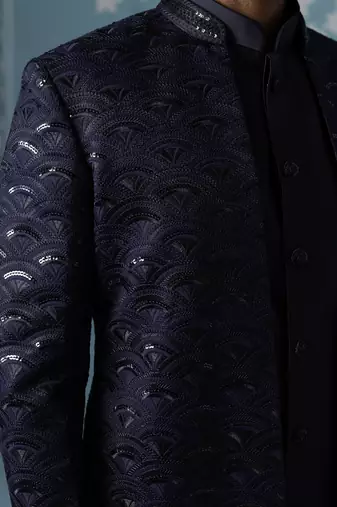 Blue embroidered polycotton indo western