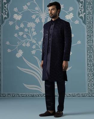 Blue embroidered polycotton indo western 3