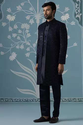 Blue embroidered polycotton indo western