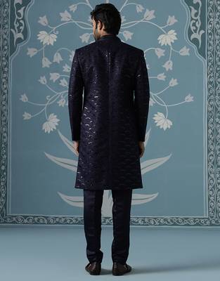Blue embroidered polycotton indo western 4