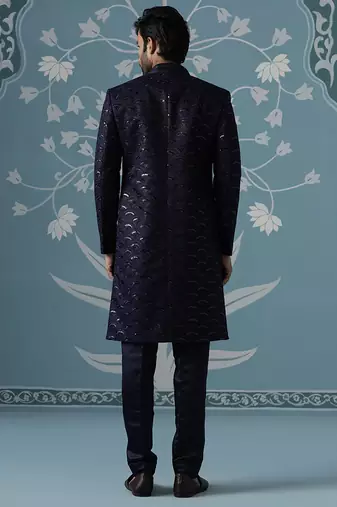 Blue embroidered polycotton indo western