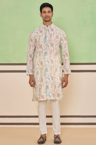Cream self textured kurta set