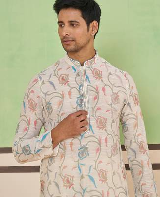Cream self textured kurta set 2