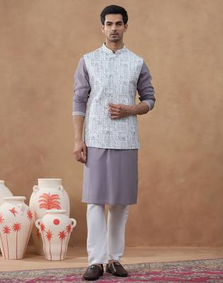 Grey embroidered jacket & kurta set 1