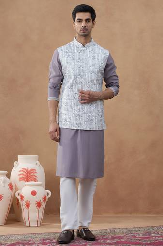 Grey embroidered jacket & kurta set