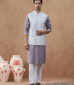 Grey embroidered jacket & kurta set