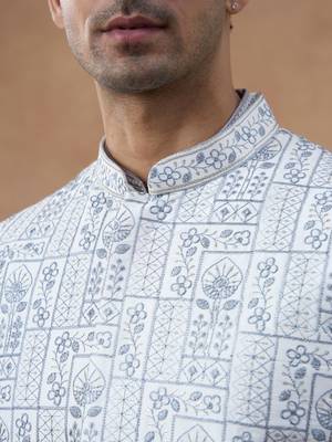 Grey embroidered jacket & kurta set 2