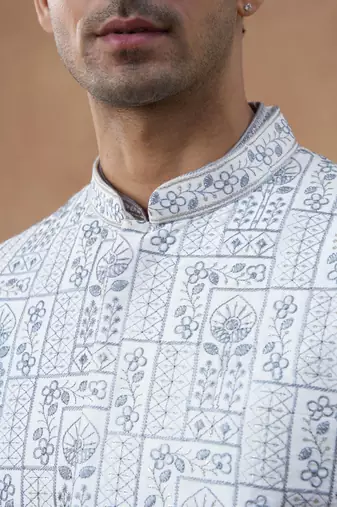 Grey embroidered jacket & kurta set