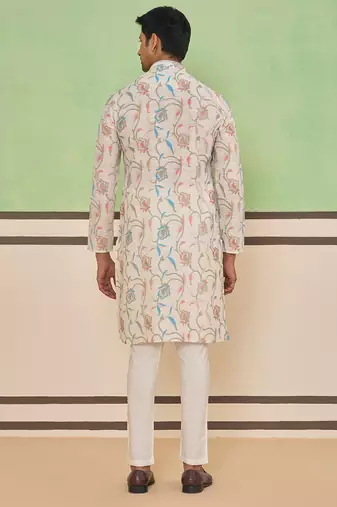Cream self textured kurta set