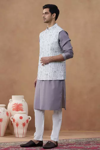 Grey embroidered jacket & kurta set