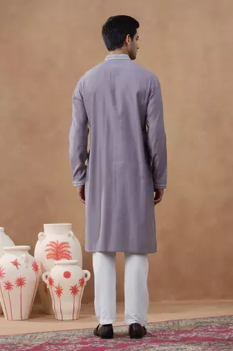 Grey embroidered jacket & kurta set