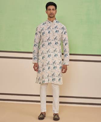 Cream self-texture kurta set 1