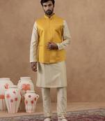 Yellow sequin embroidered bundi kurta set