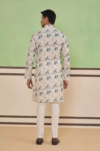 Cream self-texture kurta set