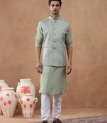 Light green jacquard jacket kurta set