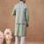 Light green jacquard jacket kurta set