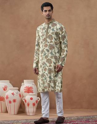 Beige kalamkari printed kurta set 3