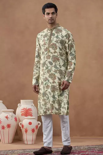 Beige kalamkari printed kurta set