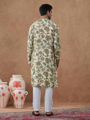 Beige kalamkari printed kurta set 4