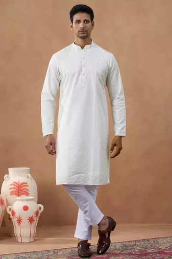 Off white cotton chikankari embroidered kurta set