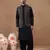 Multi-colour green bundi with classic black pathani set