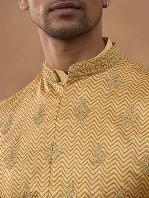 Gold herringbone printed bundi kurta set 2