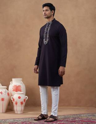 Dark chocolate brown embroidery kurta set 3