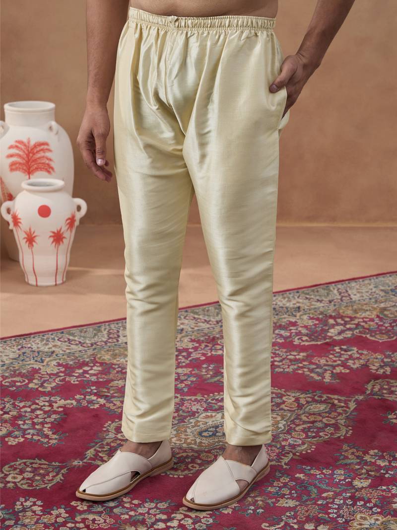 Beige kantha design bundi with kurta set