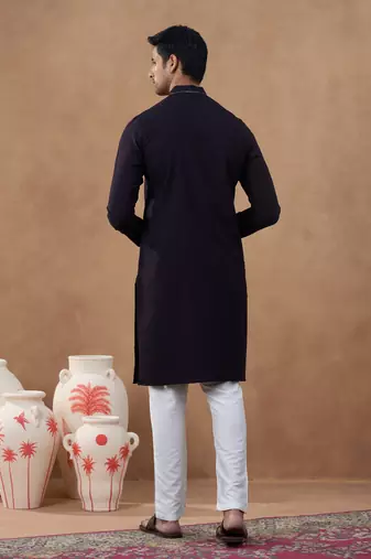 Dark chocolate brown embroidery kurta set